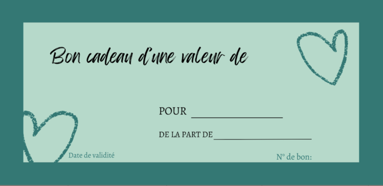 carte cadeau Re Up Circle céladon encadrée d'un vert plus profond et sur laquelle sont imprimés 2 cœurs à droite et à gauche de la carte